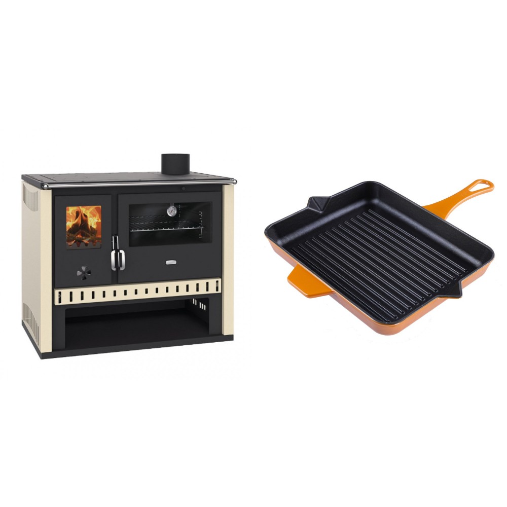 Set Küchenofen / Küchenhexe Prity GT, Leistung 15 kW + Emaillierte grillpfanne Gusseisen Solagio, Dijon, 26x32cm