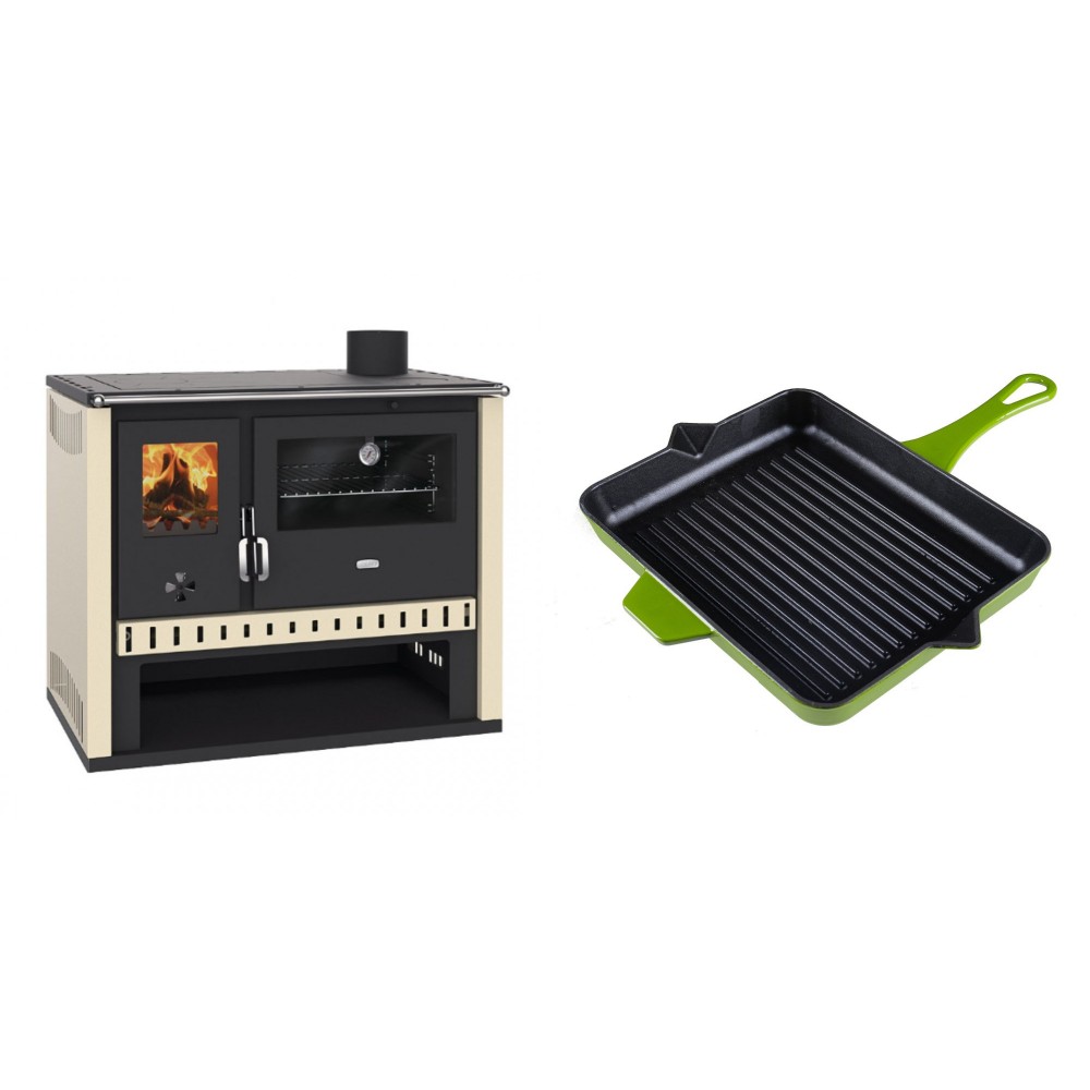 Set Küchenofen / Küchenhexe Prity GT, Leistung 15 kW + Emaillierte grillpfanne Gusseisen Solagio, Bamboo, 26x32cm