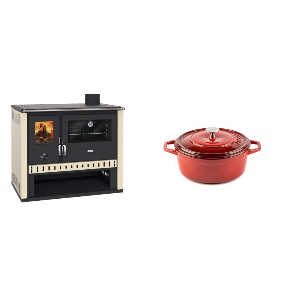 Set Küchenofen / Küchenhexe Prity GT, Leistung 15 kW + Gusseisen Topf Tiefer Solagio, Rubin, Ф12 | Kaminofen - Holzofen mit Backfach | Kaminofen |
