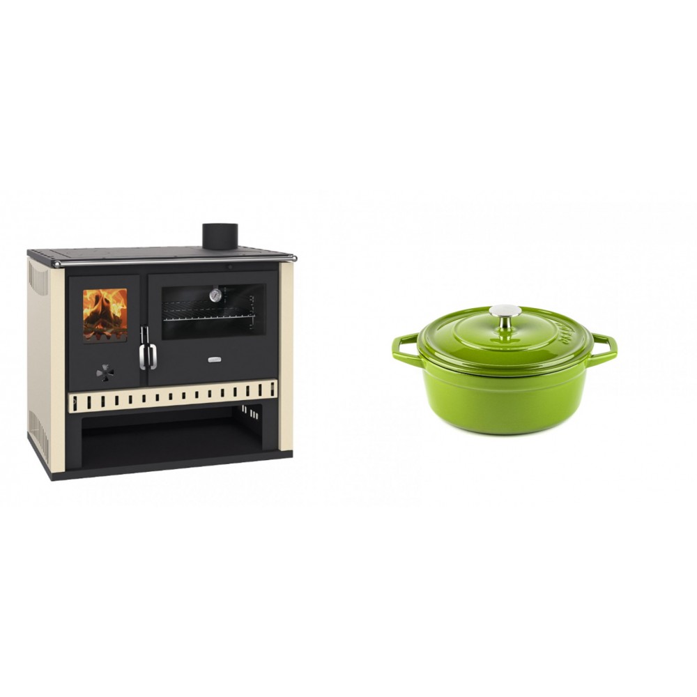 Set Küchenofen / Küchenhexe Prity GT, Leistung 15 kW + Gusseisen Topf Tiefer Solagio, Bamboo, Ф12 | Kaminofen - Holzofen mit Backfach | Kaminofen |