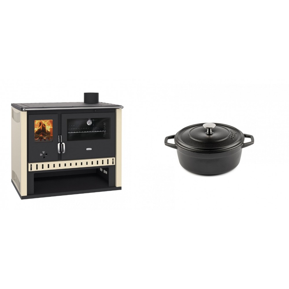 Set Küchenofen / Küchenhexe Prity GT, Leistung 15 kW + Gusseisen Topf Tiefer Solagio, Black Onyx, Ф12 | Kaminofen - Holzofen mit Backfach | Kaminofen |