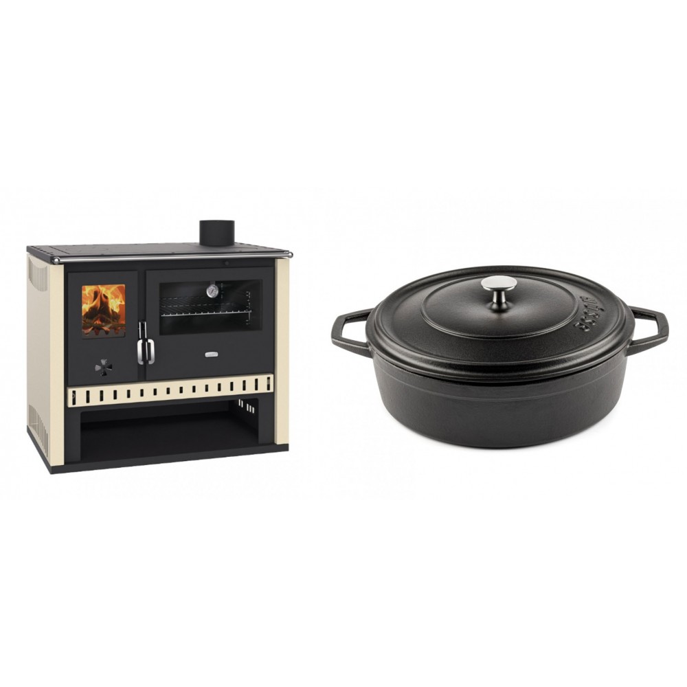 Set Küchenofen / Küchenhexe Prity GT, Leistung 15 kW + Gusseisen Topf Flach Solagio, Black Onyx, Ф28