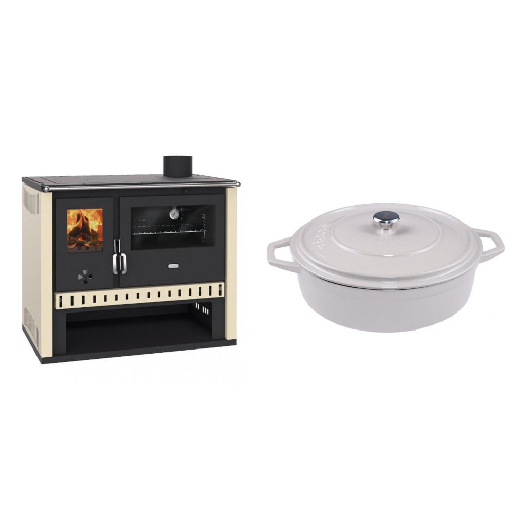 Set Küchenofen / Küchenhexe Prity GT, Leistung 15 kW + Gusseisen Topf Flach Solagio, Ivory, Ф28