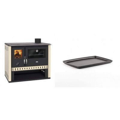 Set Küchenofen / Küchenhexe Prity GT, Leistung 15 kW + Rechteckige Servierplatte aus Gusseisen Solagio, 21x31cm - Kaminofen - Holzofen mit Backfach