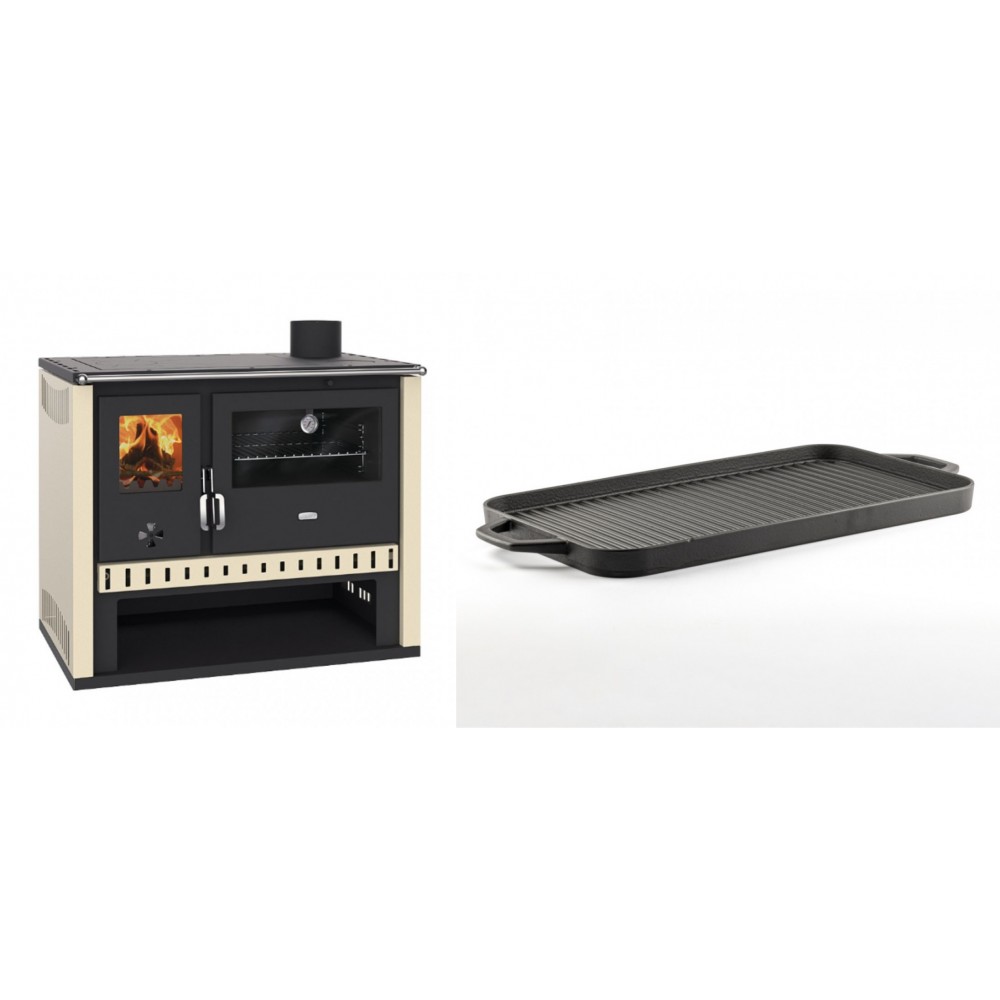 Set Küchenofen / Küchenhexe Prity GT, Leistung 15 kW + Große Grillplatte aus Gusseisen Solagio, 25x44cm | Kaminofen - Holzofen mit Backfach | Kaminofen |