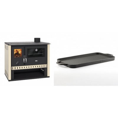 Set Küchenofen / Küchenhexe Prity GT, Leistung 15 kW + Große Grillplatte aus Gusseisen Solagio, 25x44cm - Kaminofen - Holzofen mit Backfach
