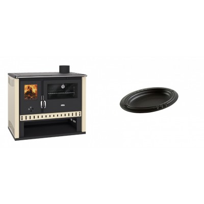 Set Küchenofen / Küchenhexe Prity GT, Leistung 15 kW + Gusseiserne auflaufform Solagio oval, 17x28cm - Kaminofen - Holzofen mit Backfach