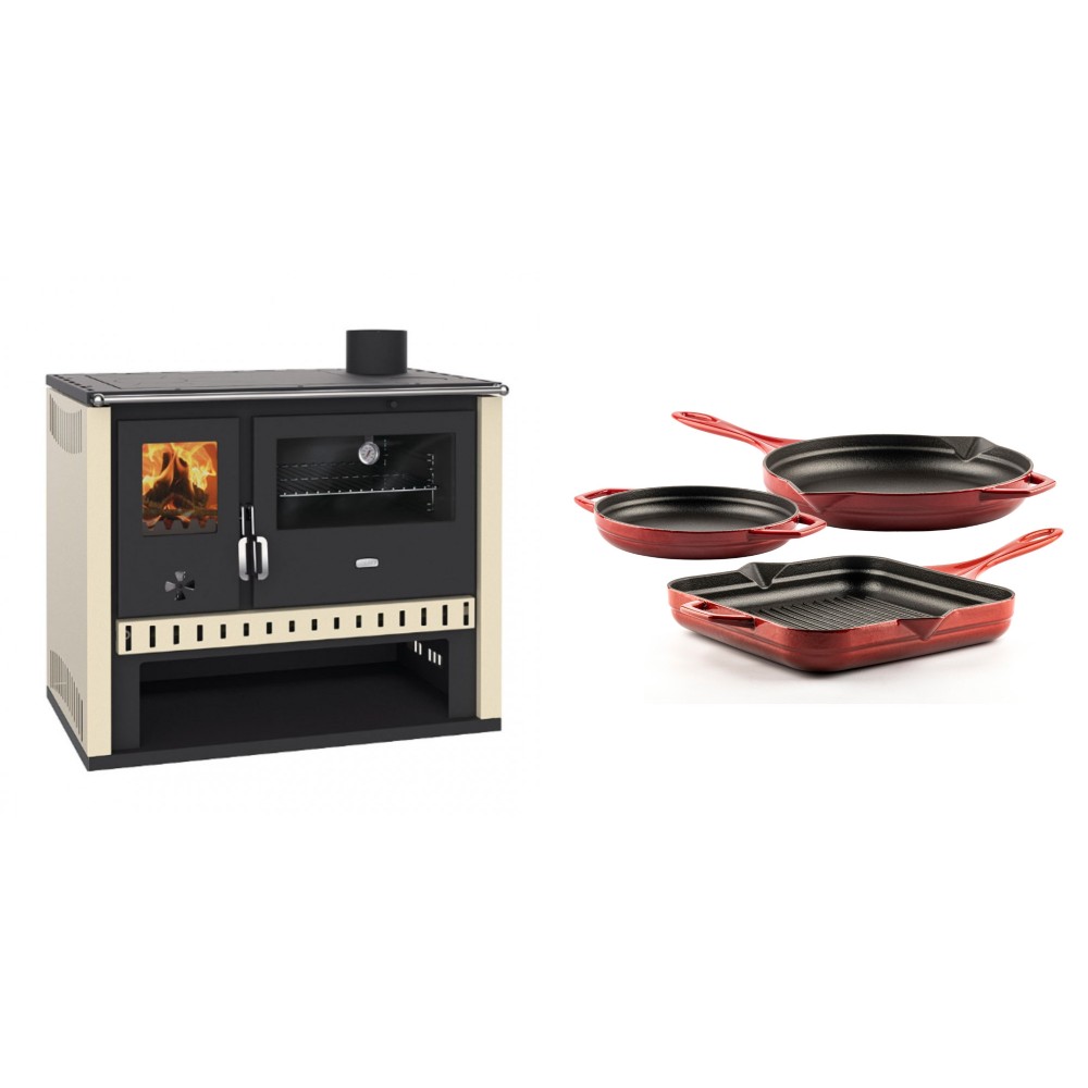 Set Küchenofen / Küchenhexe Prity GT, Leistung 15 kW + Gusseisen Topf Set aus 3 teilen Solagio, Rubin