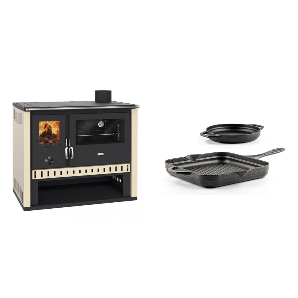 Set Küchenofen / Küchenhexe Prity GT, Leistung 15 kW + Gusseisen Topf Set aus 2 teilen Solagio, Black Onyx