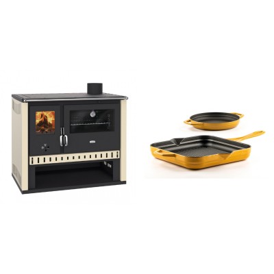 Set Küchenofen / Küchenhexe Prity GT, Leistung 15 kW + Gusseisen Topf Set aus 2 teilen Solagio, Dijon - Kaminofen - Holzofen mit Backfach