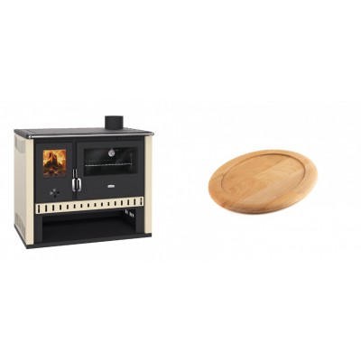 Set Küchenofen / Küchenhexe Prity GT, Leistung 15 kW + Holz untersetzer für ovale gusseisenpfanne Solagio HSFT1825 - Kaminofen - Holzofen mit Backfach