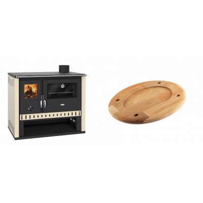 Set Küchenofen / Küchenhexe Prity GT, Leistung 15 kW + Holz untersetzer für ovale platte Solagio HSOISK2533, 25x33cm - Kaminofen - Holzofen mit Backfach