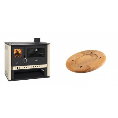 Set Küchenofen / Küchenhexe Prity GT, Leistung 15 kW + Holz untersetzer für ovale platte Solagio HSOISK1728, 17x28cm - Kaminofen - Holzofen mit Backfach
