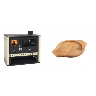 Set Küchenofen / Küchenhexe Prity GT, Leistung 15 kW + Holz untersetzer für gusseisenschüssel Solagio HSYKTV22 - Kaminofen - Holzofen mit Backfach
