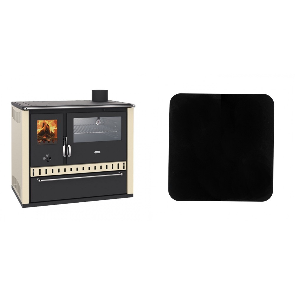 Set Küchenofen / Küchenhexe Wasserführend Prity GT W10 Elfenbein, mit Edelstahl-Backofen, Stahlhobel und Schublade, 13.3 kW + Funkenschutzplatte Stahl 2mm, Größe 98x98cm | Kaminofen - Holzofen mit Backfach | Prity |