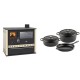 Set Küchenofen / Küchenhexe Wasserführend Prity GT W10 Elfenbein, mit Edelstahl-Backofen, Stahlhobel und Schublade, 13.3 kW + Gusseisen Topf Set aus 3 teilen Solagio, Black Onyx | Kaminofen - Holzofen mit Backfach | Kaminofen |
