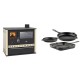 Set Küchenofen / Küchenhexe Wasserführend Prity GT W10 Elfenbein, mit Edelstahl-Backofen, Stahlhobel und Schublade, 13.3 kW + Gusseisen Topf Set aus 3 teilen Solagio, Black Onyx | Kaminofen - Holzofen mit Backfach | Kaminofen |
