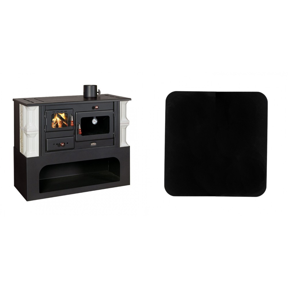 Set Küchenofen / Küchenhexe mit Backofen und Kochplatte Prity, Modell 1P34-K Dantela Rechts, Keramikverkleidung, Leistung 10.1kW + Funkenschutzplatte Stahl 2mm, Größe 98x98cm