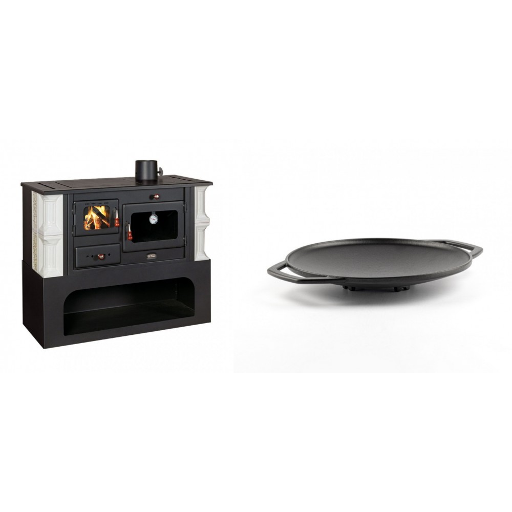 Set Küchenofen / Küchenhexe mit Backofen und Kochplatte Prity, Modell 1P34-K Dantela Rechts, Keramikverkleidung, Leistung 10.1kW + Backplatte aus Gusseisen Solagio, Ф28cm