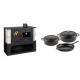 Set Küchenofen / Küchenhexe mit Backofen und Kochplatte Prity, Modell 1P34-K Dantela Rechts, Keramikverkleidung, Leistung 10.1kW + Gusseisen Topf Set aus 3 teilen Solagio, Black Onyx | Kaminofen - Holzofen mit Backfach | Kaminofen |