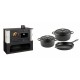 Set Küchenofen / Küchenhexe mit Backofen und Kochplatte Prity, Modell 1P34-K Dantela Rechts, Keramikverkleidung, Leistung 10.1kW + Gusseisen Topf Set aus 3 teilen Solagio, Black Onyx | Kaminofen - Holzofen mit Backfach | Kaminofen |