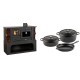 Set Küchenofen / Küchenhexe mit Backofen und Kochplatte Prity, Modell 1P34-K Maro Rechts, Keramikverkleidung, Leistung 10.1kW + Gusseisen Topf Set aus 3 teilen Solagio, Black Onyx | Kaminofen - Holzofen mit Backfach | Kaminofen |