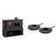 Set Küchenofen / Küchenhexe mit Backofen und Kochplatte Prity, Modell 1P34-K Maro Rechts, Keramikverkleidung, Leistung 10.1kW + Gusseisen Topf Set aus 2 teilen Solagio, Black Onyx | Kaminofen - Holzofen mit Backfach | Kaminofen |
