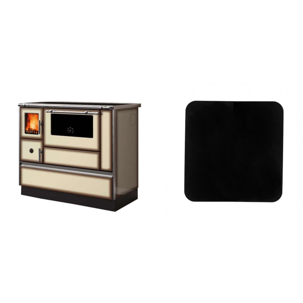 Set Küchenofen Alfa Plam Dominant 90H Light Mocha, 6.5kW + Funkenschutzplatte Stahl 2mm, Größe 98x98cm | Kaminofen - Holzofen mit Backfach | Kaminofen |