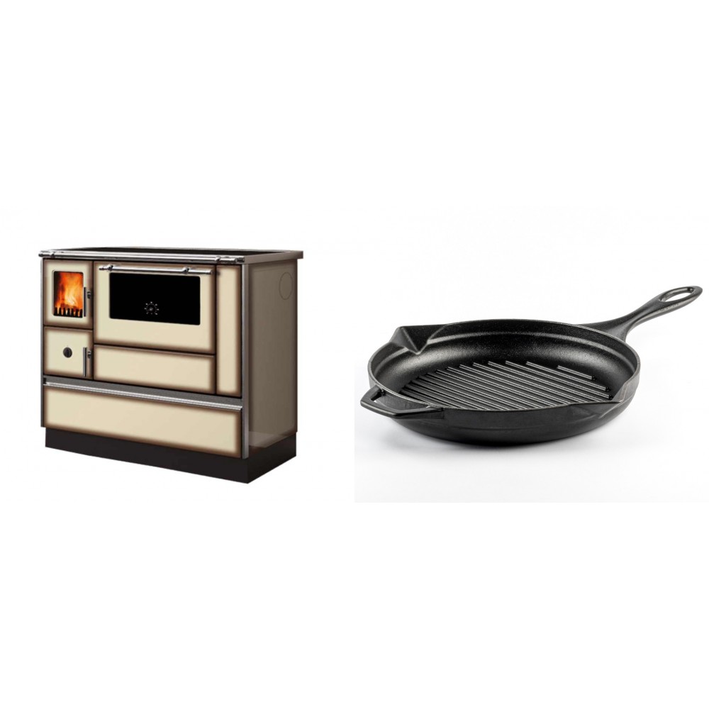 Set Küchenofen Alfa Plam Dominant 90H Light Mocha, 6.5kW + Emaillierte grillpfanne Gusseisen Solagio, Black Onyx, Ф28cm