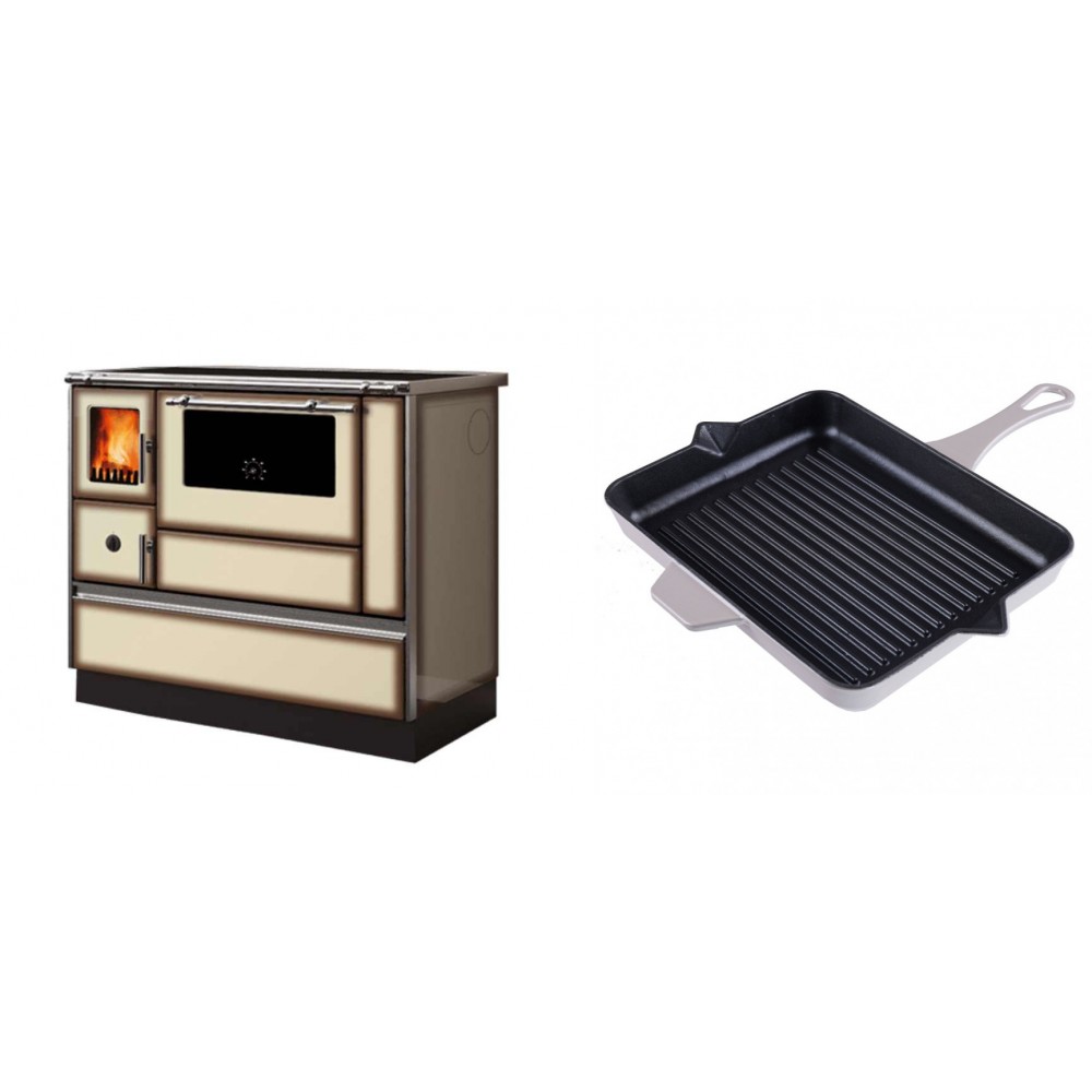 Set Küchenofen Alfa Plam Dominant 90H Light Mocha, 6.5kW + Emaillierte grillpfanne Gusseisen Solagio, Ivory, 26x32cm