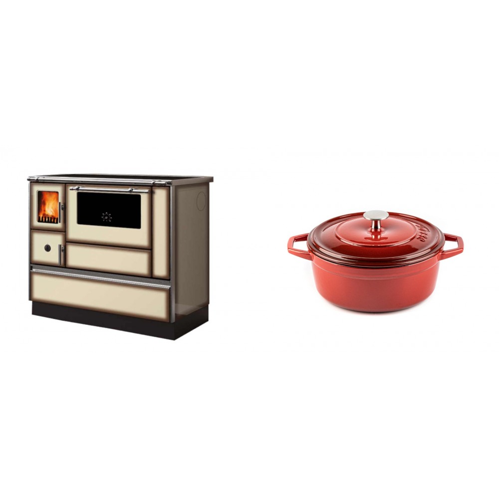 Set Küchenofen Alfa Plam Dominant 90H Light Mocha, 6.5kW + Gusseisen Topf Tiefer Solagio, Rubin, Ф20