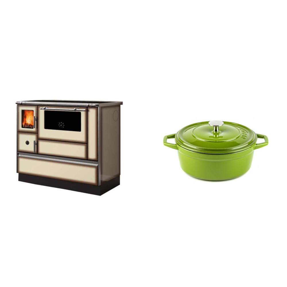 Set Küchenofen Alfa Plam Dominant 90H Light Mocha, 6.5kW + Gusseisen Topf Tiefer Solagio, Bamboo, Ф20