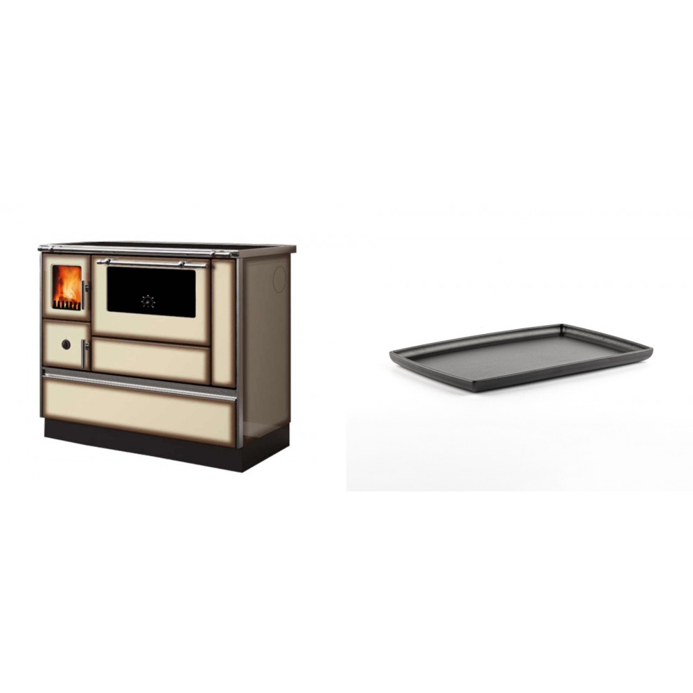 Set Küchenofen Alfa Plam Dominant 90H Light Mocha, 6.5kW + Rechteckige Servierplatte aus Gusseisen Solagio, 21x31cm | Kaminofen - Holzofen mit Backfach | Kaminofen |