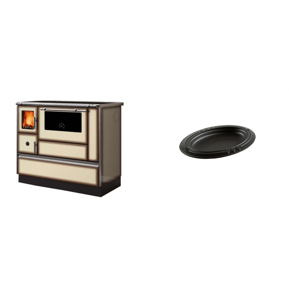 Set Küchenofen Alfa Plam Dominant 90H Light Mocha, 6.5kW + Gusseiserne auflaufform Solagio oval, 17x28cm