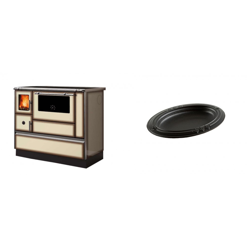Set Küchenofen Alfa Plam Dominant 90H Light Mocha, 6.5kW + Gusseiserne auflaufform Solagio oval, 25x33cm | Kaminofen - Holzofen mit Backfach | Kaminofen |