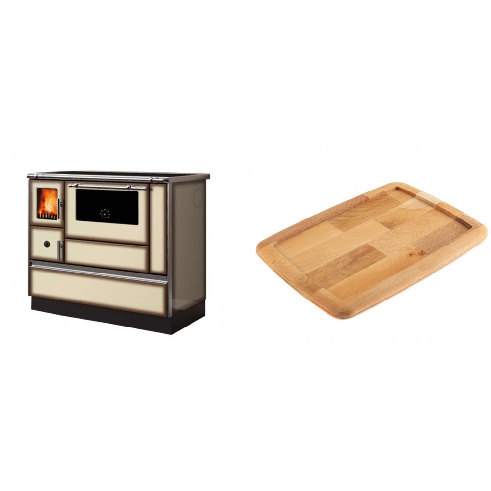 Set Küchenofen Alfa Plam Dominant 90H Light Mocha, 6.5kW + Holz untersetzer für gusseisenplatte Solagio HSST2131