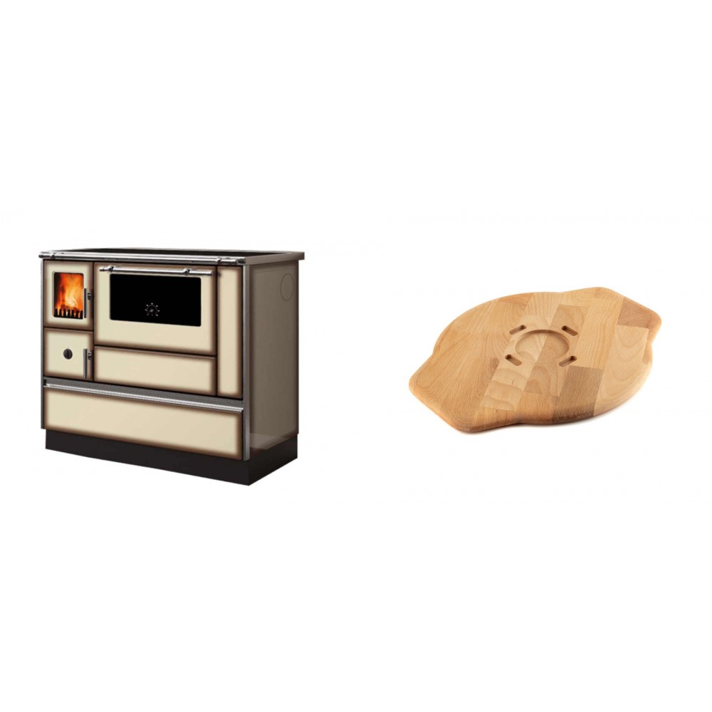Set Küchenofen Alfa Plam Dominant 90H Light Mocha, 6.5kW + Holz untersetzer für Gusseisenplatte Solagio HSYSAK28 | Kaminofen - Holzofen mit Backfach | Kaminofen |
