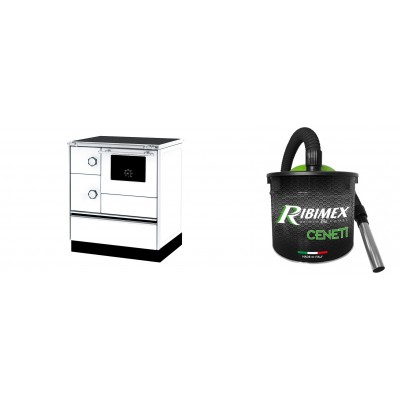 Set Küchenofen Alfa Plam Alfa 70 ET, 12.7kW + Elektrischer Aschesauger Ribimex, Modell Cenetì, Fassungsvermögen 15 L - Kaminofen - Holzofen mit Backfach