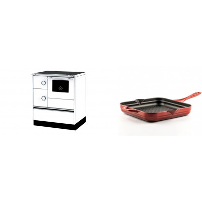 Set Küchenofen Alfa Plam Alfa 70 ET, 12.7kW + Emaillierte grillpfanne Gusseisen Solagio, Rubin, 28x28cm - Kaminofen - Holzofen mit Backfach