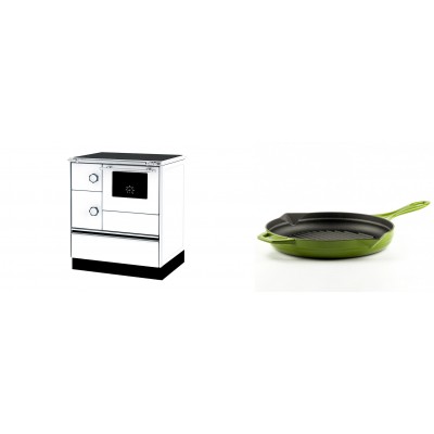 Set Küchenofen Alfa Plam Alfa 70 ET, 12.7kW + Emaillierte grillpfanne Gusseisen Solagio, Bamboo, Ф28cm - Kaminofen - Holzofen mit Backfach