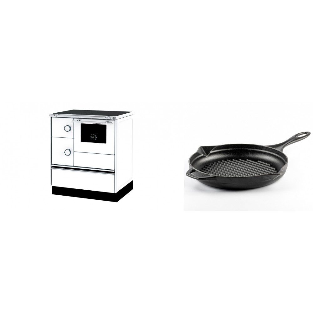 Set Küchenofen Alfa Plam Alfa 70 ET, 12.7kW + Emaillierte grillpfanne Gusseisen Solagio, Black Onyx, Ф28cm | Kaminofen - Holzofen mit Backfach | Kaminofen |