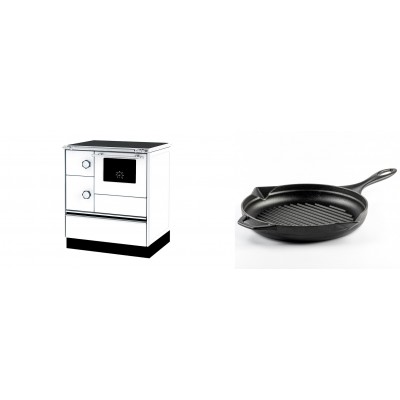 Set Küchenofen Alfa Plam Alfa 70 ET, 12.7kW + Emaillierte grillpfanne Gusseisen Solagio, Black Onyx, Ф28cm - Kaminofen - Holzofen mit Backfach