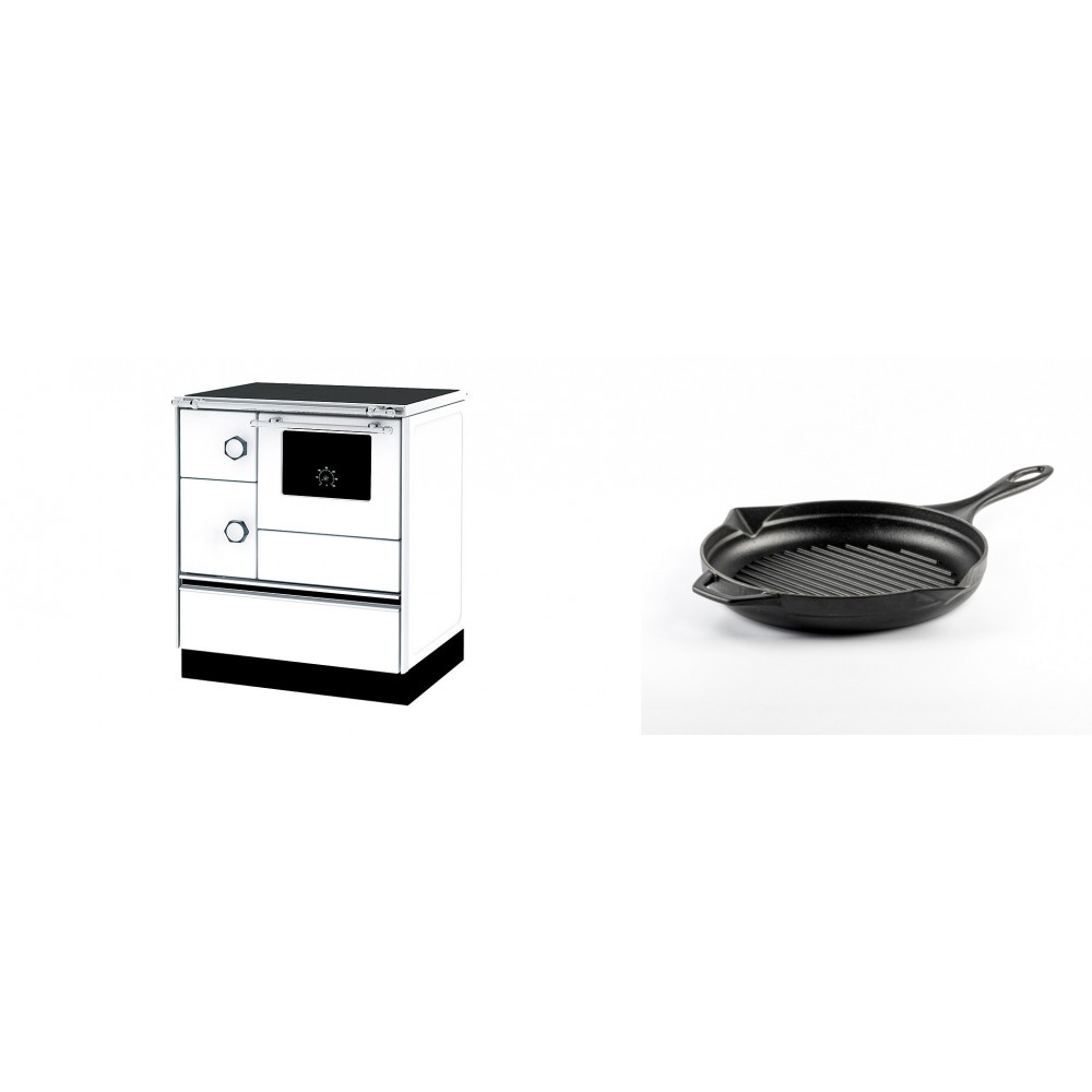 Set Küchenofen Alfa Plam Alfa 70 ET, 12.7kW + Emaillierte grillpfanne Gusseisen Solagio, Black Onyx, Ф24cm | Kaminofen - Holzofen mit Backfach | Kaminofen |