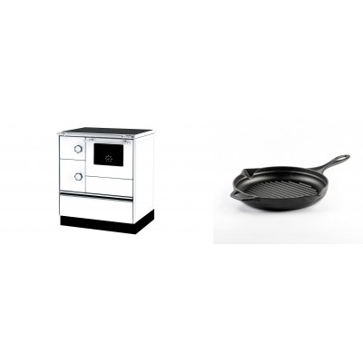 Set Küchenofen Alfa Plam Alfa 70 ET, 12.7kW + Emaillierte grillpfanne Gusseisen Solagio, Black Onyx, Ф24cm - Kaminofen - Holzofen mit Backfach