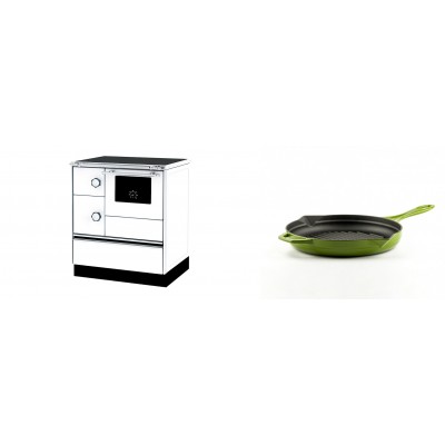 Set Küchenofen Alfa Plam Alfa 70 ET, 12.7kW + Emaillierte grillpfanne Gusseisen Solagio, Bamboo, Ф24cm - Kaminofen - Holzofen mit Backfach