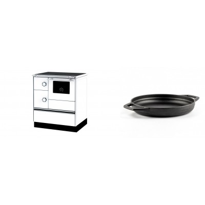 Set Küchenofen Alfa Plam Alfa 70 ET, 12.7kW + Emaillierte gusseisenpfanne mit zwei Griffen Solagio, Black Onyx, Ф22cm - Kaminofen - Holzofen mit Backfach