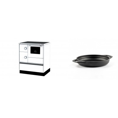 Set Küchenofen Alfa Plam Alfa 70 ET, 12.7kW + Emaillierte gusseisenpfanne mit zwei Griffen Solagio, Black Onyx, Ф19cm - Kaminofen - Holzofen mit Backfach