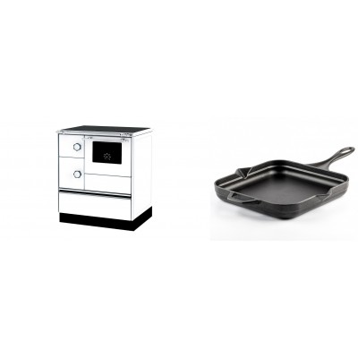 Set Küchenofen Alfa Plam Alfa 70 ET, 12.7kW + Emaillierte Gusseisenpfanne Solagio, Black Onyx, 28x28cm - Kaminofen - Holzofen mit Backfach