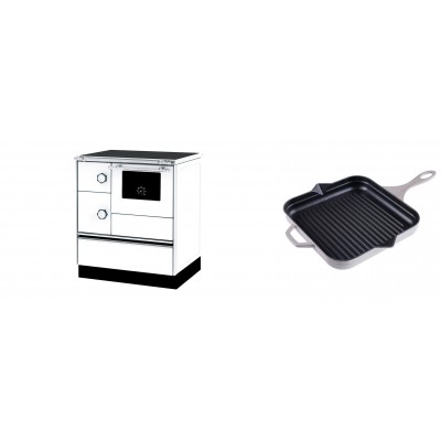 Set Küchenofen Alfa Plam Alfa 70 ET, 12.7kW + Emaillierte grillpfanne Gusseisen Solagio, Ivory, 28x28cm - Kaminofen - Holzofen mit Backfach