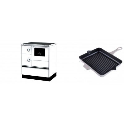 Set Küchenofen Alfa Plam Alfa 70 ET, 12.7kW + Emaillierte grillpfanne Gusseisen Solagio, Ivory, 26x32cm - Kaminofen - Holzofen mit Backfach